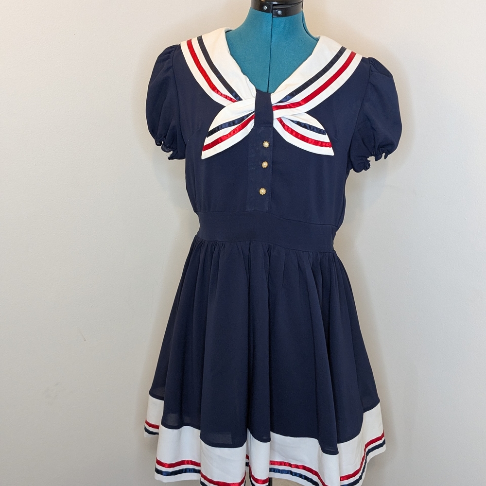 Navy Blue Schoolgirl Fuku-style Dress with Sailor Collar by MIYASH sz XL